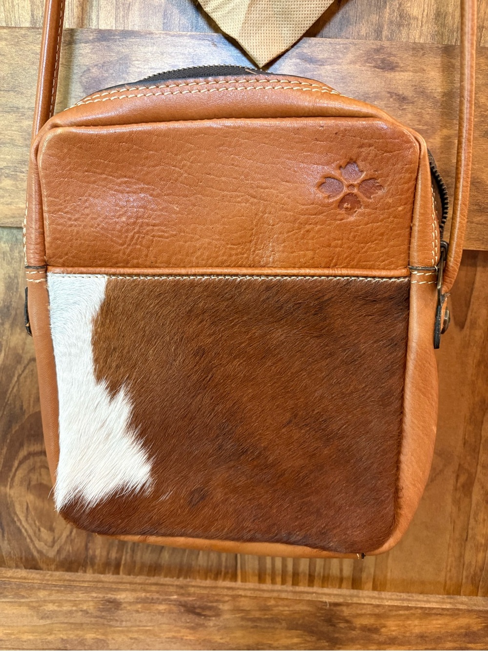 Patricia Nash Tan Leather and Brown/White Haircalf Crossbody
